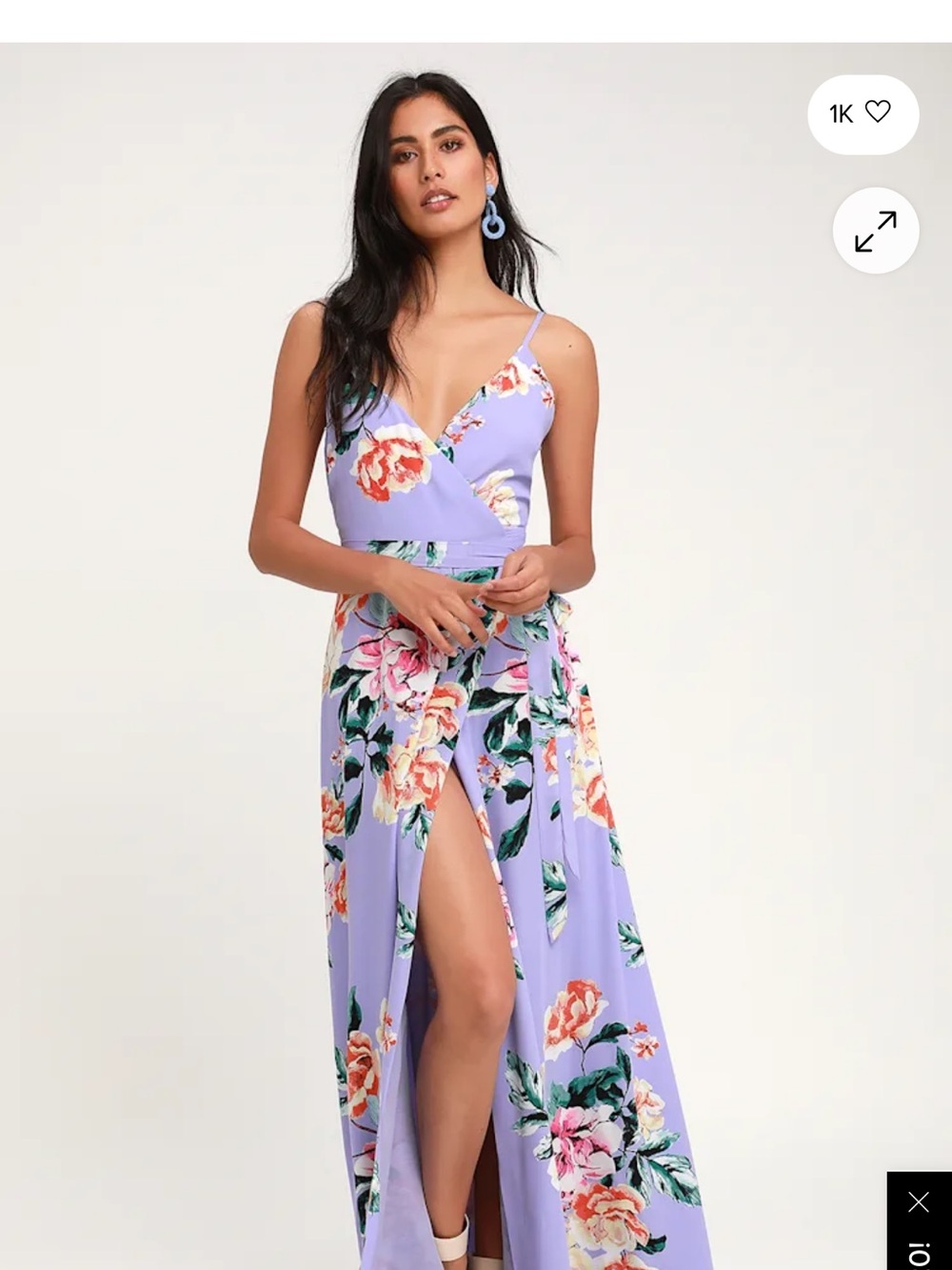 Lulus Floral Lavender Maxi Wrap Dress with Thigh Slit
